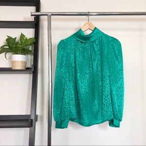 VINTAGE TEAL MOCK NECK BLOUSE